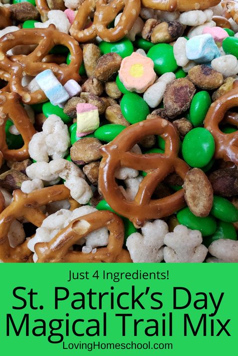 St. Patrick’s Day Magical Trail Mix: The kids will have great fun mixing up this simple but delicious trail mix with rainbow colors and magical themes of St. Patrick’s Day! #stpatricksday #homeschoolstpatricksday #teacher #teacherstpatricksday #stpatricksday #stpatricksdayrecipe #stpatricksdaytrailmix #lovinghomeschool St Patricks Day Trail Mix Recipes, St Patrick’s Day Desserts Kids, Kids Trail Mix, Trail Mix Kids, St Patrick Party Food, St Patricks Food, St Patrick Day Snacks, Friday Food, Healthy Trail Mix