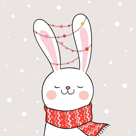 Draw rabbit in snow for christmas and ne... | Premium Vector #Freepik #vector #background #christmas #invitation #new-year Draw Rabbit, Hand Drawn Christmas Cards, Draw Vector, Merry Christmas Background, Merry Christmas Banner, Christmas Card Art, Merry Christmas Card Greetings, Illustration Cute, Merry Christmas Greetings