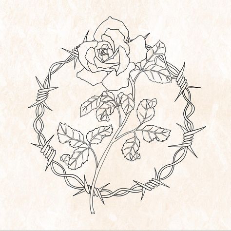 Wire Tattoo Design, Rose And Barbed Wire, Barbed Wire Tattoo Design, Barbed Wire Tattoo, Tattoo Therapy, Wire Tattoo, Barbed Wire Tattoos, Barb Wire, Western Tattoos