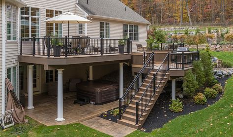 Multi-Level Deck in Enola, PA - Stump's Decks & Porches Deck Expansion Ideas, Deck Ideas On A Slope, Redo House, Two Level Deck, Deck Remodel, Multi Level Deck, Tiered Deck, Deck And Patio, Sloped Yard