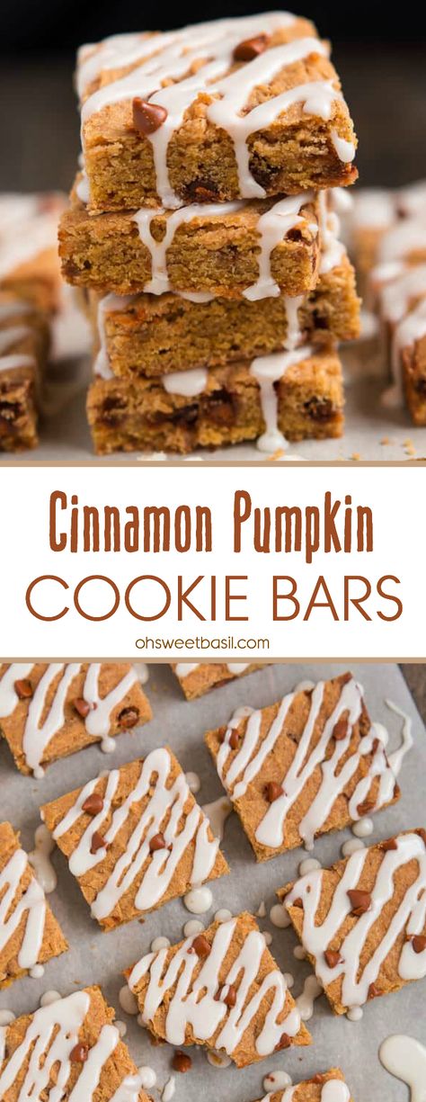 Fall is here and it’s time to enjoy yummy pumpkin treats! These Cinnamon Pumpkin Cookie Bars are chewy, gooey and sweet. #pumpkindessert #fall #pumpkin #treat #cookiebars Pumpkin Cookie Bars, Pumpkin Treats, Future Chef, Oh Sweet Basil, Cinnamon Pumpkin, Pumpkin Cookie, Fall Desserts Easy, Sweet Time, Pumpkin Treat