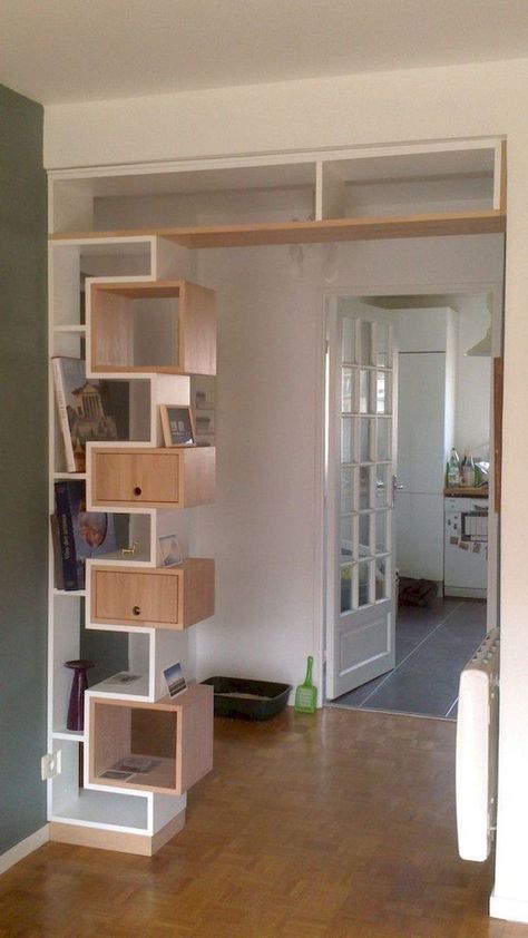 Float Shelf, Colour Hallway, Living Room Partition Design, Room Partition Designs, Living Room Partition, Partition Design, Room Partition, Shelf Design, Hallway Ideas