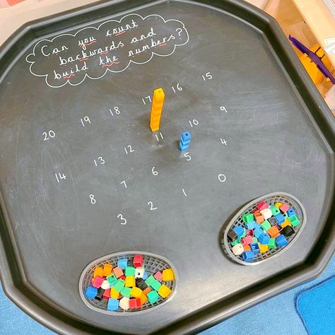 Counting Tuff Tray Ideas, Farm Tuff Tray Ideas, Year 1 Tuff Tray Ideas, Tuff Tray Activities, Preschool Tables, Tuff Tray Ideas, Year 1 Classroom, Counting Backwards, Ks1 Maths