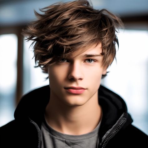 Boys Layered Haircut, Teen Boy Long Hair, Long Hair Teen Boy, Middle School Boy Haircut, Layers With Side Bangs, Longer Hairstyles For Men, Guys Hairstyles, Long Messy Hair