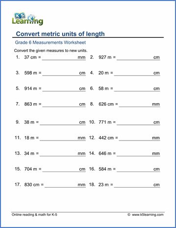 Grade 6 Math worksheet - Measurement: convert metric lengths | K5 Learning Converting Metric Units, Grade 6 Math Worksheets, Measurement Worksheets, Grade 6 Math, Metric Conversions, Cursive Writing Worksheets, 3rd Grade Math Worksheets, Measurement Conversions, Comprehension Exercises