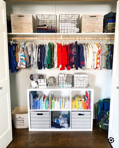 Family Closet Room, Toddler Boy Room Organization, Kids Room Closet Organization, Toddler Boy Closet Organization, Baby Boy Closet Ideas, Toddler Boy Room Organization Ideas, Little Boys Room Organization, Kids Closet Organization Ideas Boys, Boy Room Organization Ideas