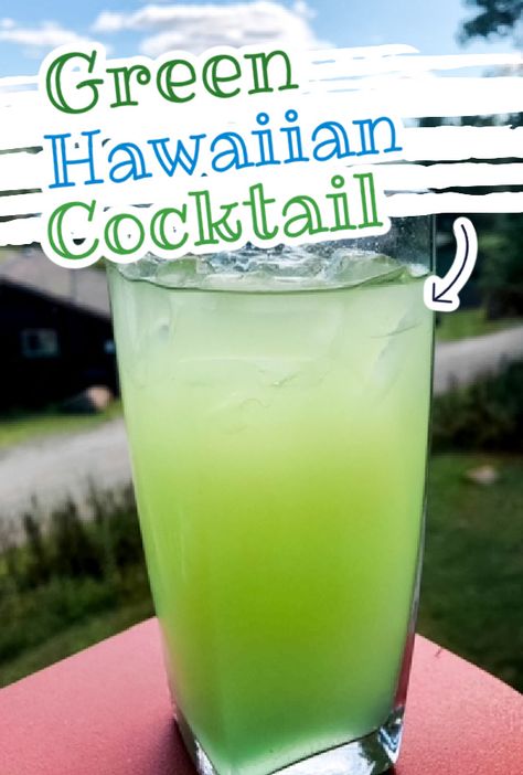 This green Hawaiian cocktail recipe is so delicious and it looks amazing too. If you love fruity, tropical drinks, you will love this rum punch Green Color Alcohol Drinks, Antifreeze Drink Recipes, Swamp Water Punch Alcohol, Green Hawaiian Punch Alcohol, Hawian Punch Alcohol Drinks, Green Colored Alcoholic Drinks, Green Rum Cocktails, Color Cocktails Drinks, Green Hawaiian Cocktail