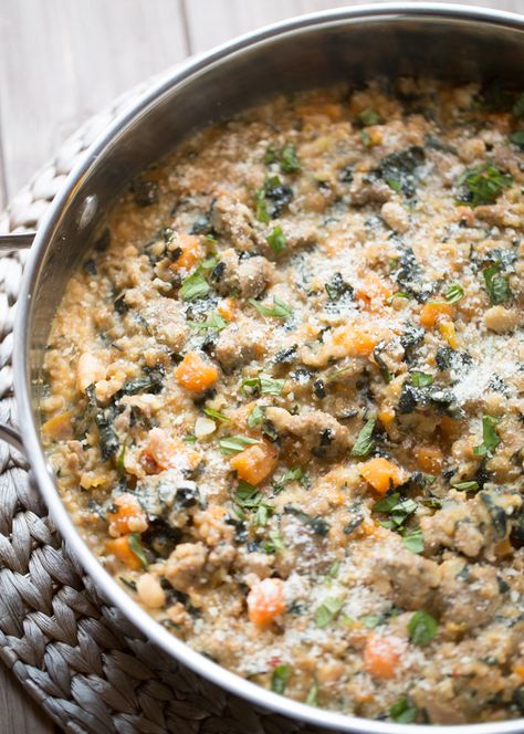 Skillet Farro and Turkey Sausage Casserole. | This Gal Cooks Turkey Sausage Casserole, Grain Dishes, Sausage Casserole Recipes, Silent Reflux, Holiday Recipies, Farro Recipes, Reflux Recipes, Turkey Breakfast Sausage, Farro Salad