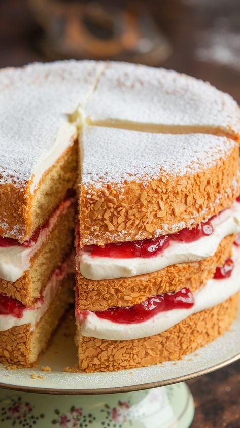 Indulge in this fluffy vegan Victoria sponge cake, featuring layers of vanilla cake filled with strawberry jam and dairy-free buttercream—perfect for any occasion! Victoria Sponge Cake Recipe, Vegan Victoria Sponge, Dairy Free Buttercream, Strawberry Sponge Cake, Vegan Buttercream, Sponge Cake Recipe, Vegan Whipped Cream, Victoria Sponge Cake, Vegan Cake Recipes