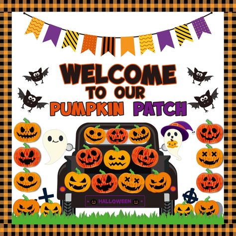 PRICES MAY VARY. What will you get:Our Halloween pumpkin honeycomb balls bulletin board set includes 20pcs pumpkin cards,13pcs honeycomb balls,16pcs border cards，“WELCOME TO OUR PUMPKIN PATCH” card and other Halloween card.So you will get 57pcs cutouts,13pcs honeycomb balls cards and 3 sheets of glue stickers.Rich patterns and abundant quantities are enough to satisfy your decorative needs. Super high quality:Our pumpkin patterned cutouts and honeycombs are made of quality material.This type of Fall School Doors, Classroom Birthday Party, Pumpkin Patch Decoration, Halloween Party School, Halloween Cutouts, Halloween Classroom Door, Pumpkins Kindergarten, Halloween Classroom Decorations, Office Halloween Decorations