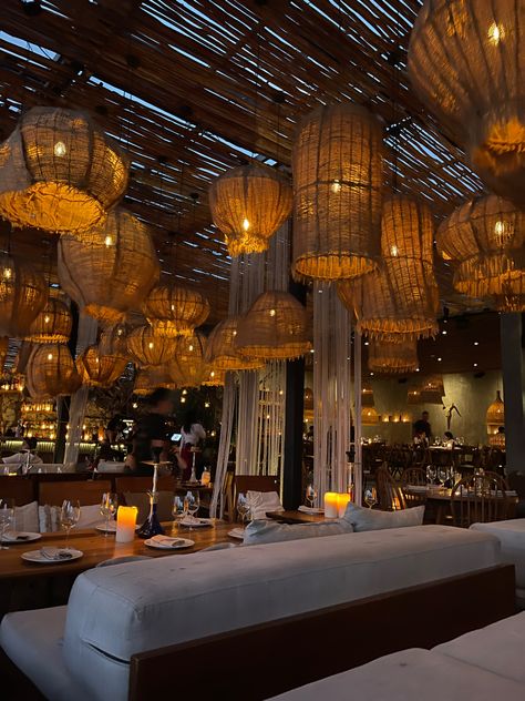 Taboo Restaurant Cancun, Tulum Inspired Restaurant, Taboo Tulum Restaurant, Cancun Resort Aesthetic, Tulum Restaurant Design, Tulum Club, Beach Restaurant Aesthetic, Cancun Restaurants, Aesthetic Restaurant Interior