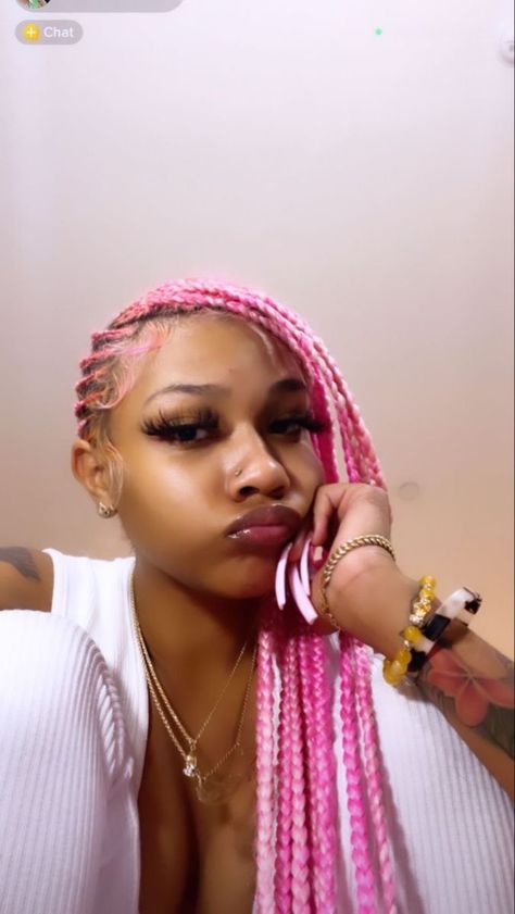 Cute Colorful Hairstyles, Braids On Colored Hair, Pink Straight Back Braids, Pink Braid Hairstyles, Light Pink Knotless Braids, Pink And Blonde Braids Black Women, Pink Braided Hairstyles, Pink Lemonade Braids, Pink Hair Natural