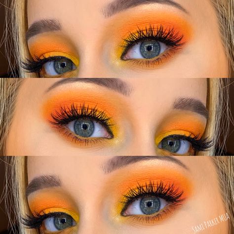 I created this gorgeous sunny look using my Morphe x James Charles palette. Click and check out my Facebook makeup page! Velma Eye Makeup, Makeup Palette Aesthetic, Makeup Looks Yellow, Orange Images, Pumpkin Makeup, Sunset Eyes, Velma Costume, Palette Aesthetic, Orange Eye Makeup