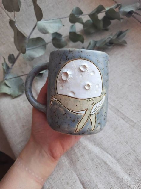 White Moon Mug/ Blue Whale Mug With Moon/ Speckled Blue Mug/ | Etsy Jellyfish Ceramic Mug, Whale Gifts, Galaxy Whale, Cosmic Whale, Whale Ceramic, Whale Mug, Ideas Ceramica, Moon Mug, Ceramic Brush