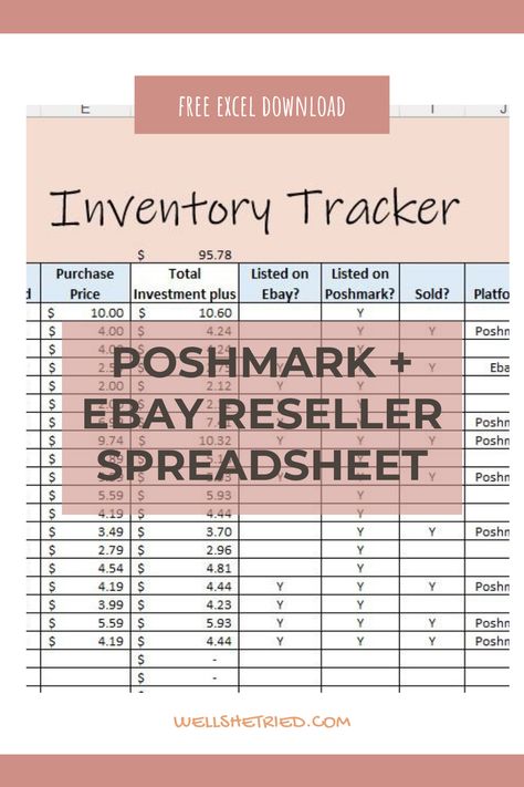 Excel Inventory Spreadsheet, Resell Inventory Spreadsheet, Ebay Business Organization, Poshmark Work Space, Resale Inventory Organization, Ebay Storage Ideas, Small Business Inventory Spreadsheet, Reseller Inventory Spreadsheet, Reselling Inventory Organization