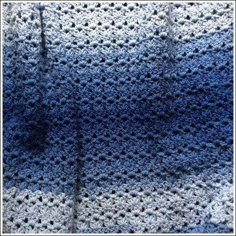 Crochet Thistle Cluster Ombre Throw Blanket pattern Blue Ombre Crochet Blanket, Crochet Thistle, Cluster V Stitch, Blue Crochet Blanket, Snowflake Blanket, Cluster Stitch, Crocheted Afghans, Crocheted Blankets, Crochet Throw Pattern