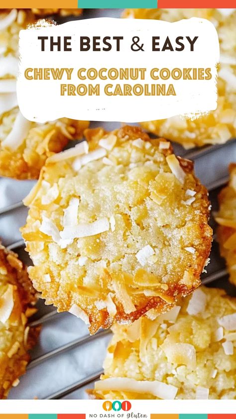 These Chewy Coconut Cookies from Carolina are perfect for coconut lovers! With crispy edges, chewy centers, and a touch of coarse sugar on top, they’re easy to make and impossible to resist. Whether you use sweetened or unsweetened coconut, these cookies will be your new favorite treat. Save this recipe and try it for your next baking session! Recipes Using Sweetened Coconut, Carolina Coconut Cookies, Coconut Shortbread Cookies Recipe, Chewy Coconut Pecan Cookies, Best Coconut Cookies Recipes, Coconut Kiss Cookies, Coconut Shavings Recipes, Christmas Coconut Cookies, Toasted Coconut Cookies