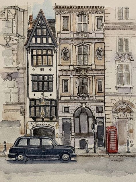 심플한 그림, Building Sketch, Building Drawing, Watercolor Architecture, Canvas For Beginners, Architecture Drawing Art, Canvas Painting Ideas, Seni Cat Air, Building Art