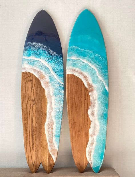 Surfboard Wall Art 33-43 Resin Art Bar Decor Wooden Wall - Etsy Beach Wave Wood Art, Wooden Wall Art Ocean, Resin Art For Home Decor, Decorative Surfboard Wall Art, Surf Board Wall Decor, Kids Surf Room, Surfboard Art Decor, Surfboard Room Decor, Surfboard Room