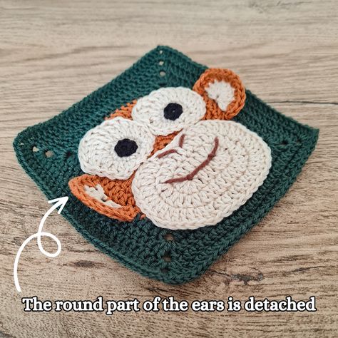 Monkey Face Granny Square ~ Wiam's Crafts Monkey Face, Ear Parts, Magic Circle, Eye Make, Half Double Crochet, Slip Stitch, Double Crochet, Single Crochet, Granny Square