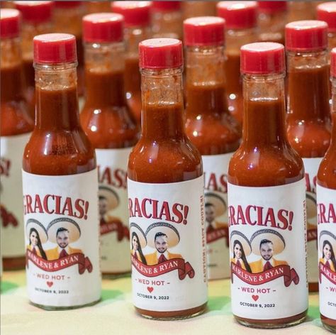 Personalized Photo Hot Sauce Labels for Hot Sauce or Spice Bottle Custom Party Favor, Sticker, Gift Tag, Birthday, Wedding, Shower, Party - Etsy Hot Sauce Wedding Favors, Seaside Park Nj, Mexican Theme Wedding, Hot Chocolate In A Jar, Olive Oil Favors, Mexican Themed Weddings, Wedding Shower Party, Creative Wedding Favors, Seaside Park