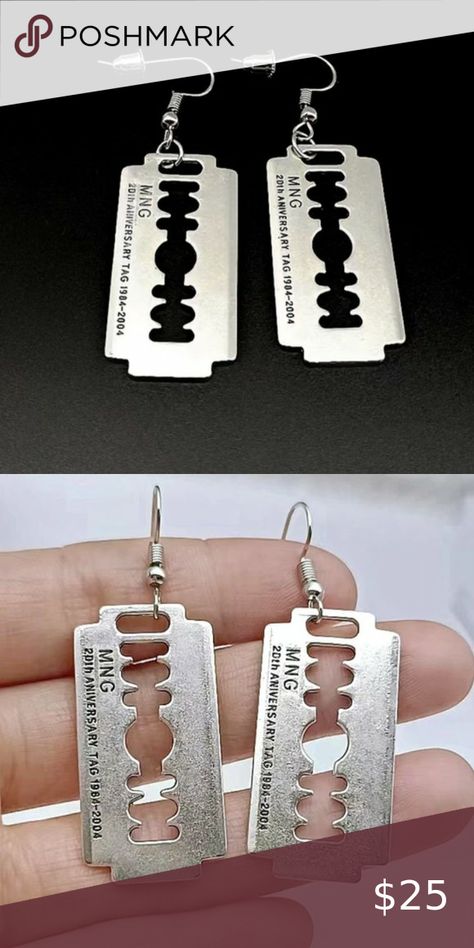 Goth Emo Razor Blade Silver Hanging Dangling Earrings Razor Blade, Dangling Earrings, Shop Earrings, Dangle Earrings, Silver, Fashion Tips, Clothes Design