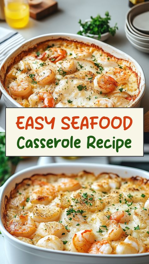 Indulge in a delectable seafood casserole recipe that's perfect for family dinners or special occasions. This easy-to-follow recipe combines the rich flavors of shrimp, crab, and white fish with a creamy sauce and a crunchy breadcrumb topping. Whether you're hosting a dinner party or simply craving a comforting meal, this seafood casserole is sure to impress your guests and satisfy your taste buds. Treat yourself to a taste of the ocean with this flavorful dish that is both hearty and wholesome. Seafood Combo Recipes, Frozen Mixed Seafood Dishes, South Beach Diet Recipes Dinners, Shrimp Comfort Food, Casseroles With Shrimp, Sherry Cream Sauce Seafood, Shrimp Casserole Recipes Main Courses, Seafood Rice Casserole, Seafood Casserole With Ritz Crackers