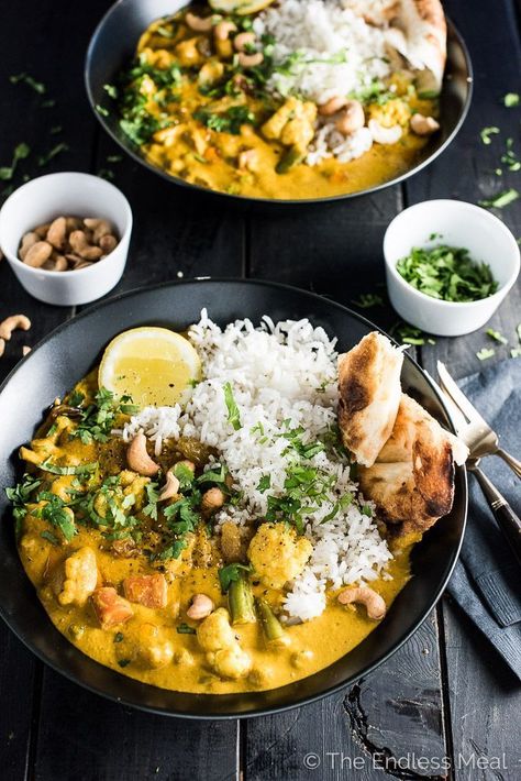 60 reviews · 40 minutes · Vegetarian Gluten-free · Serves 4 · Creamy Coconut Vegetarian Korma | This easy to make and healthy Meatless Monday dinner recipe will be a hit at your table. It's a naturally paleo and gluten-free Indian curry recipe that can easily be made vegan. #natural #sensitiveskincare #beauty #beautifulskin #aqiskincare #skincare #food @aqiskincare Easy Indian Dinner Recipes, Vegetarian Korma, Recipes Pakistani, Meatless Monday Dinner, Monday Dinner, Indian Dinner Recipes, Indian Dinner, Pakistani Recipes, Meatless Monday Recipes