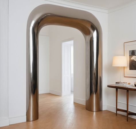 Curve Mirror, Metal Door Frame, Media Office, Interior Columns, Curve Design, Decoration Inspiration, March 20, Sardinia, Interior Inspo