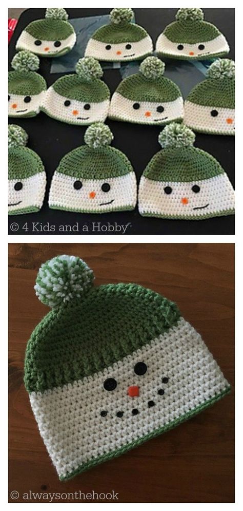 Snowman Hat Free Crochet Pattern Christmas Hats Crochet Patterns, Crochet Boys Hats, Baby Boy Hats Crochet, Crochet Christmas Hats Kids, Baby Christmas Crochet Patterns Free, Crochet Snowman Hat Free Pattern, Easy Crochet Kids Hats, Fun Crochet Hats For Kids, Snowman Hat Crochet Patterns Free