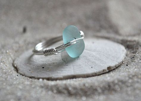 wire wrapped seaglass ring Seaglass Rings, Smash Glass, Crystal Quartz Earrings, Seaglass Jewelry, Sea Glass Ring, Ring Wire, Raw Quartz Crystal, Fashion Beads, Sea Glass Crafts