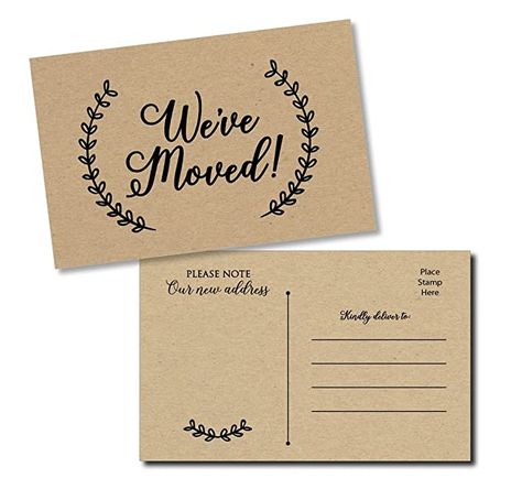 Amazon.com: 50 Moving Announcement Postcards - Fill in The Blank Change of Address - Rustic Kraft We've Moved Postcards, Change of New Address Moving Announcements, House Warming Gifts, Weve Moved Cards : Office Products Moving Announcement Postcard, Moving Announcement, Moving Announcements, Fill In The Blank, New Address, Address Stamp, Change Of Address, Hand Lettering, House Warming