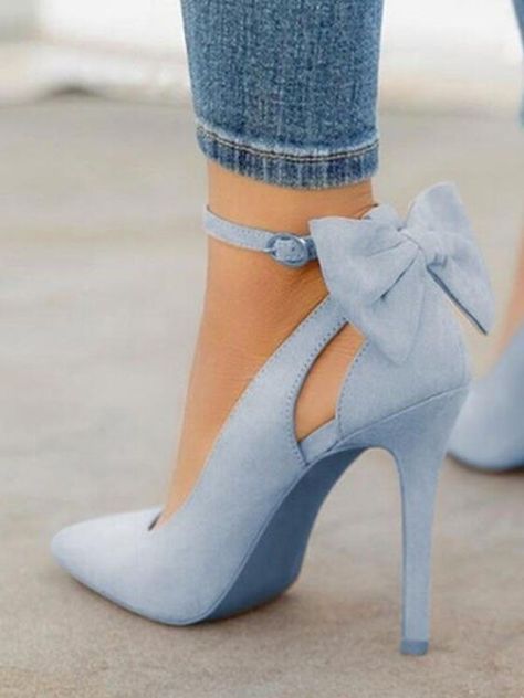 High Heels Outfit, High Heels Classy, Ankle Strap Chunky Heels, Blue High Heels, Bow Fashion, Dr Shoes, High Heels Boots, Blue Point, Heels Stilettos