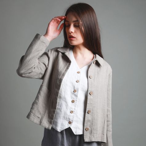 Summer Linen Blazer, Cropped Linen Shirt, Linen Button Down Shirt, Wardrobe Upgrade, Linen Cardigan, Summer Linen, Linen Jacket, French Seam, Linen Blazer