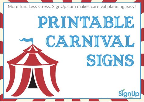 Printable Carnival Signs - Free Festive Signage for Games, Tickets, Booths & Food Stations | SignUp.com Festival Signs, Carnival Game Signs, Carnival Printables, Camp Carnival, Carnival Classroom, Game Signs, Diy Carnival Games, Carnival Signs, Carnival Booths