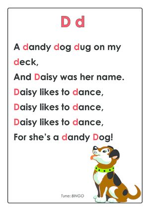 Letter D Songs For Preschool, Letter D Preschool, Letter Poems, Alliteration Poems, Preschool Poems, Letter Song, Learn Letters, Songs For Toddlers, Abc Songs