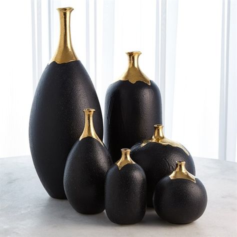 Vase Noir, Vase Collection, Gold Vases, Black Vase, Decor Pillows, Cylinder Vase, Global Views, Ceramic Floor, Floor Vase