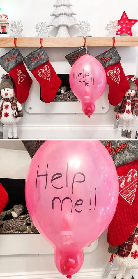 Help The Elf Is Trapped In A Balloon Elf In A Balloon, Elf On The Shelves, Bad Elf, Elf Kit, Awesome Elf On The Shelf Ideas, Elf Activities, Xmas Elf, Elf Antics, Elf Fun