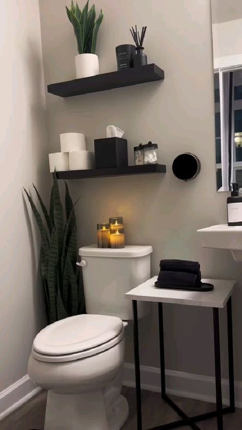 Black Bathroom Decor, Apartment Decorating Living, First Apartment Decorating, Attic Bathroom, Dream Apartment Decor, Restroom Decor, Toilet Room, Apartment Living Room Design, Future Apartment Decor