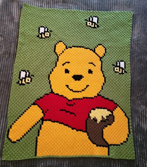 Graphgan Crochet Blanket, Crochet Pooh Bear Blanket, Winnie The Pooh Granny Square, Winnie The Pooh Crochet Blanket Pattern, Winnie The Pooh Baby Blanket Crochet, Crochet Winnie The Pooh Blanket, Winnie The Pooh Crochet Blanket, Crochet Mosiac, Winnie The Pooh Crochet