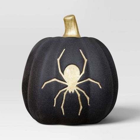 6.5" Ceramic Pumpkin With Spider Halloween Decorative Figurine Black - Hyde & EEK! Boutique™ Target Halloween, Halloween Mantle, Target Holiday, Ceramic Pumpkin, Spider Halloween, Gold Pumpkins, Modern Halloween, Halloween Table Decorations, Pumpkin Spider