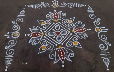 Entrance Rangoli, Deepam Kolam, Rangoli Designs Easy, Small Kolam, Easy Rangoli Designs Videos, Very Easy Rangoli Designs, Craft Work For Kids, Rangoli Designs Photos, Rangoli Designs Simple Diwali