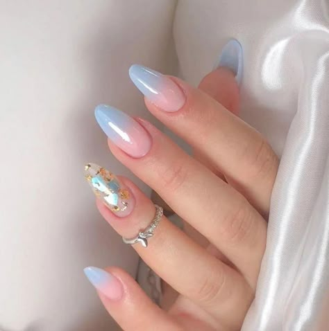 Baby Boomer Azul, Nails Azul Bebe, Baby Boomer Colores, Uñas Baby Blue, Baby Boomer Nails Decoradas, Baby Boomer Nails Color, Cinderella Nails, Baby Boomer Nails, Nail Art Ideas For Summer