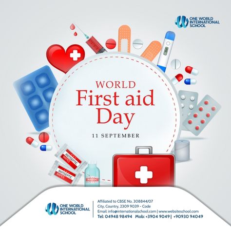 7,010+ customizable design templates for ‘world first aid day’ First Aid Day Poster, World First Aid Day Creative Ads, First Aid Poster Drawing, First Aid Poster Design, World First Aid Day, First Aid Poster, First Aid Course, Cpr Training, Social Media Posting Schedule