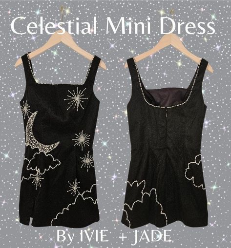 Midnight Era, Mini Dress Sparkly, Pop Star Costumes, Beaded Moon, Midnight Sparkle, Celestial Dress, Sparkly Mini Dress, Dress Unique, Custom Size Dresses