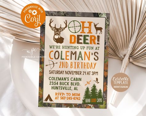 Hunting Birthday Party Invitations, Deer Hunting Birthday, Hunting Birthday Party, Valentines Pregnancy Announcement, Camo Party, Camo Birthday, Hunting Theme, Hunting Birthday, Hunting Themes