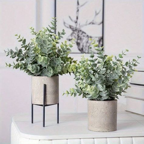 2pcs/Set Artificial Eucalyptus Potted Plant, Plant Stand Decor For Home, Bathroom, Farmhouse, Living Room, Coffee Table | SHEIN USA Plant Stand Decor, Garden Tattoos, Support Pour Plante, Artificial Eucalyptus, Artificial Potted Plants, Garden Drawing, Bedroom Wall Paint, Coffee Table Farmhouse, Artificial Leaf