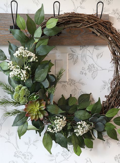 How To Make An All-Season Wreath - Willow Bloom Home Winter To Spring Wreath, Willow Branch Wreath, How To Make A Willow Wreath, Diy Summer Wreath, Kitchen Wreath Ideas, Winter Wreath Ideas, Willow Door Wreath, Spring/summer Wreath Ideas, Tree Branch Wall Decor