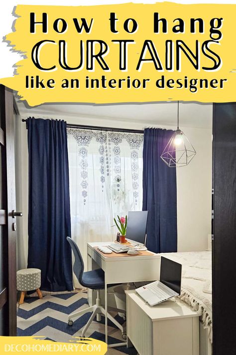 how to hang curtains Curtain Hanging Guide, Curtain Height, How To Hang Curtains, Hanging Drapes, Hang Curtains, Curtain Hanging, Cool Curtains, How To Hang, Hanging Curtains