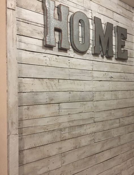 White washed pallet wall DIY Laundry Room Pallet Wall, Whitewash Plank Wall, White Washed Plank Wall, Whitewash Pallet Wall, White Wash Ceiling, White Washed Pallet Wall, Pallet Wall White Wash, Diy Pallet Wall, Half Walls